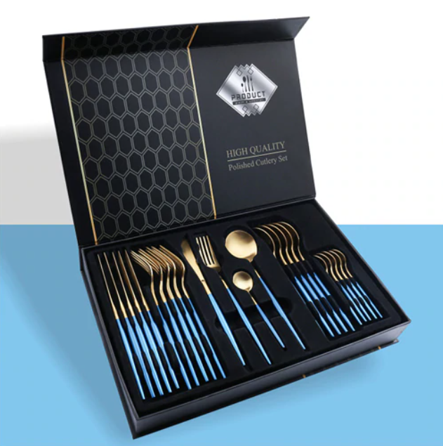24pcs Tableware Set: Black Gold