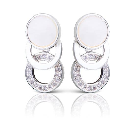 CZ/Mother of Pearl Disc Rings Earrings - Silver