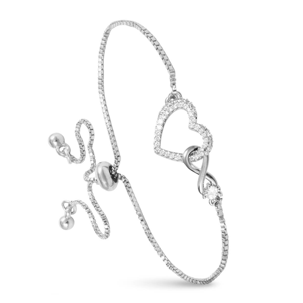 50125 Infinity Hear CZ Pull-Cord Bracelet - Silver AMANDA BLU