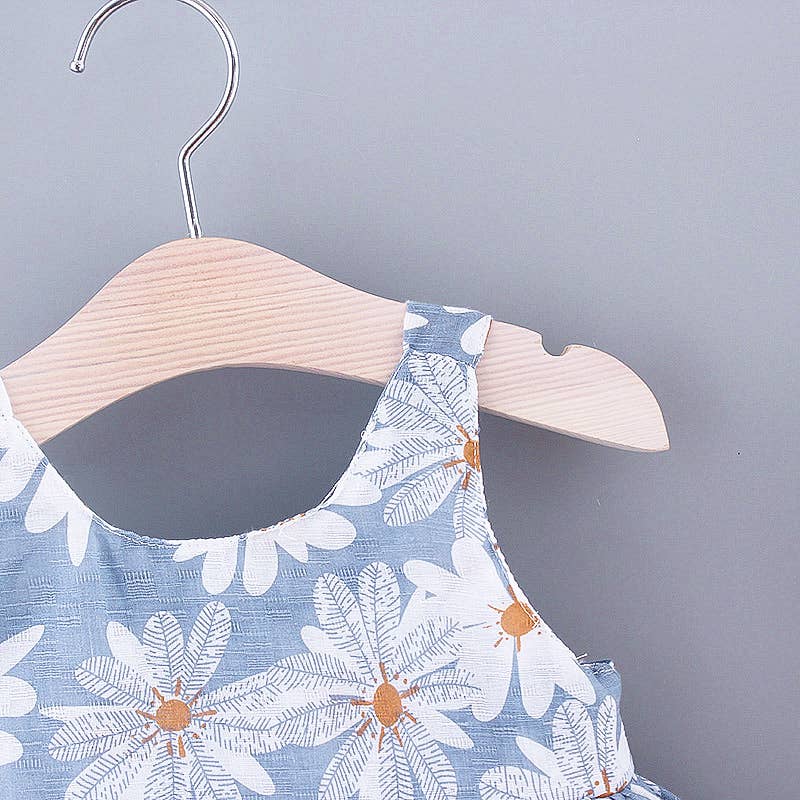 2pcs Baby Girl Daisy Floral Tank Dress with Hat Set: 9-12 Months / Blue