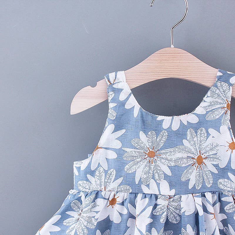 2pcs Baby Girl Daisy Floral Tank Dress with Hat Set: 9-12 Months / Blue