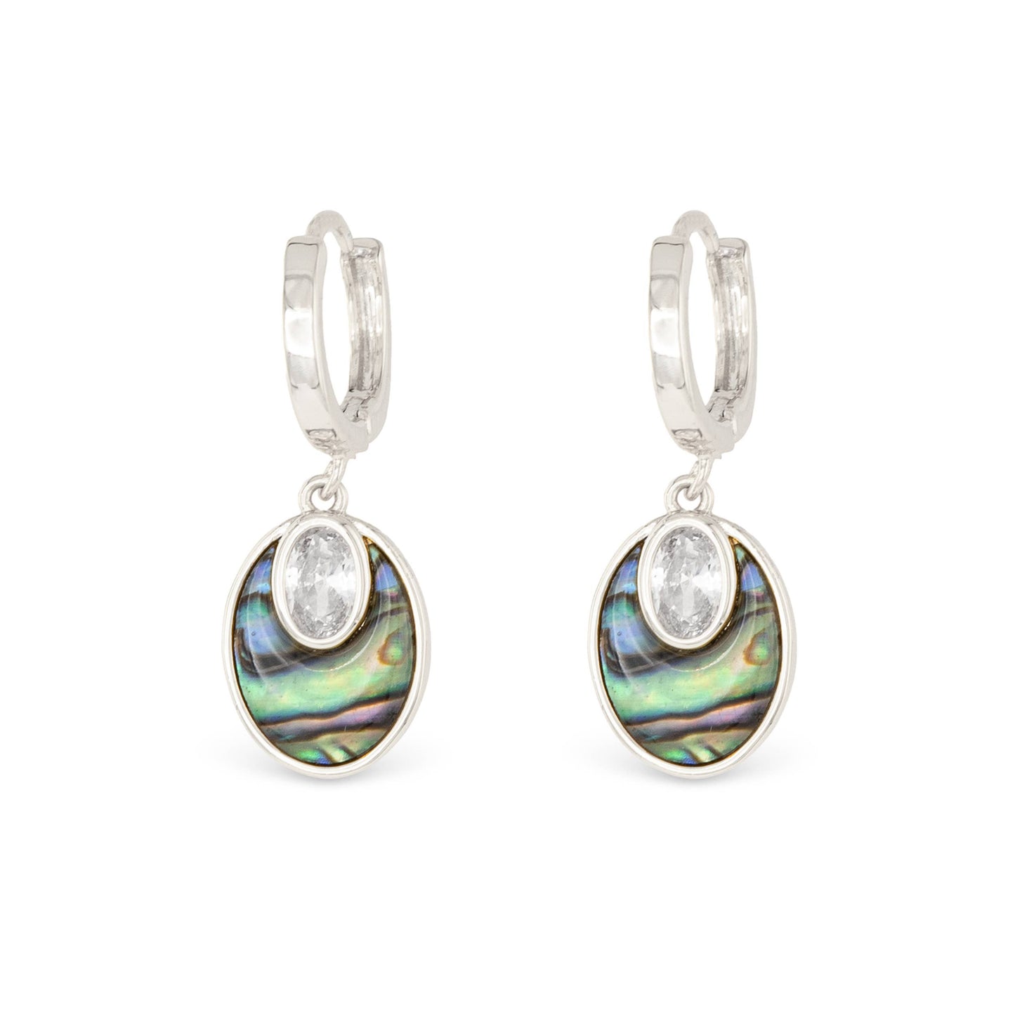 Silver Abalone & CZ Blue Oval Small Drop Earrings