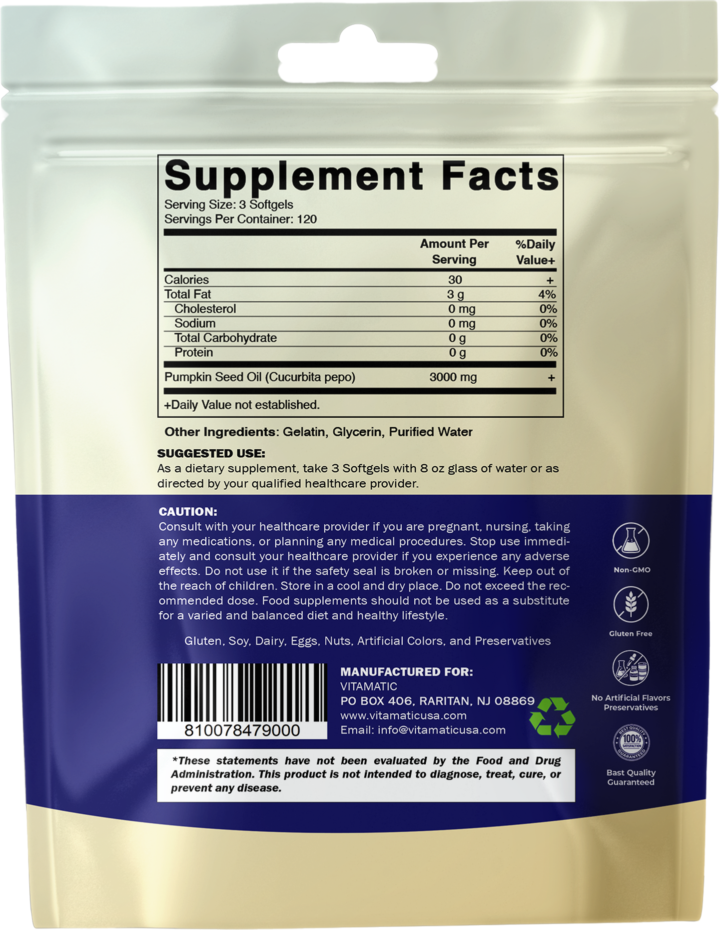 Vitamatic Pumpkin Seed Oil 3000 mg per Serving, 360 Softgels