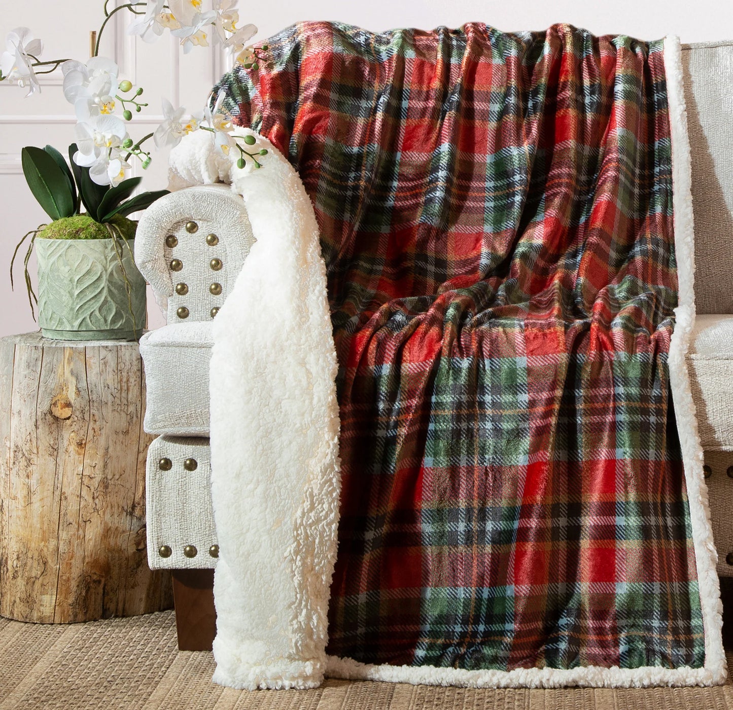 JP816 Carsten's Rust and Sage Plaid Throw Blanket