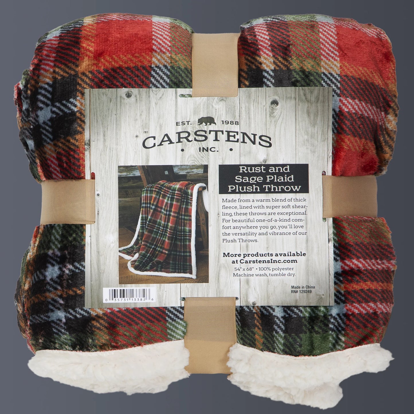 JP816 Carsten's Rust and Sage Plaid Throw Blanket