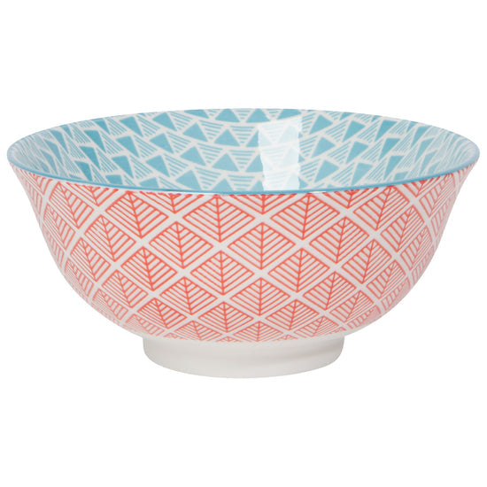 Red Blue Leaf Geo Stamped Bowl 6 Inch