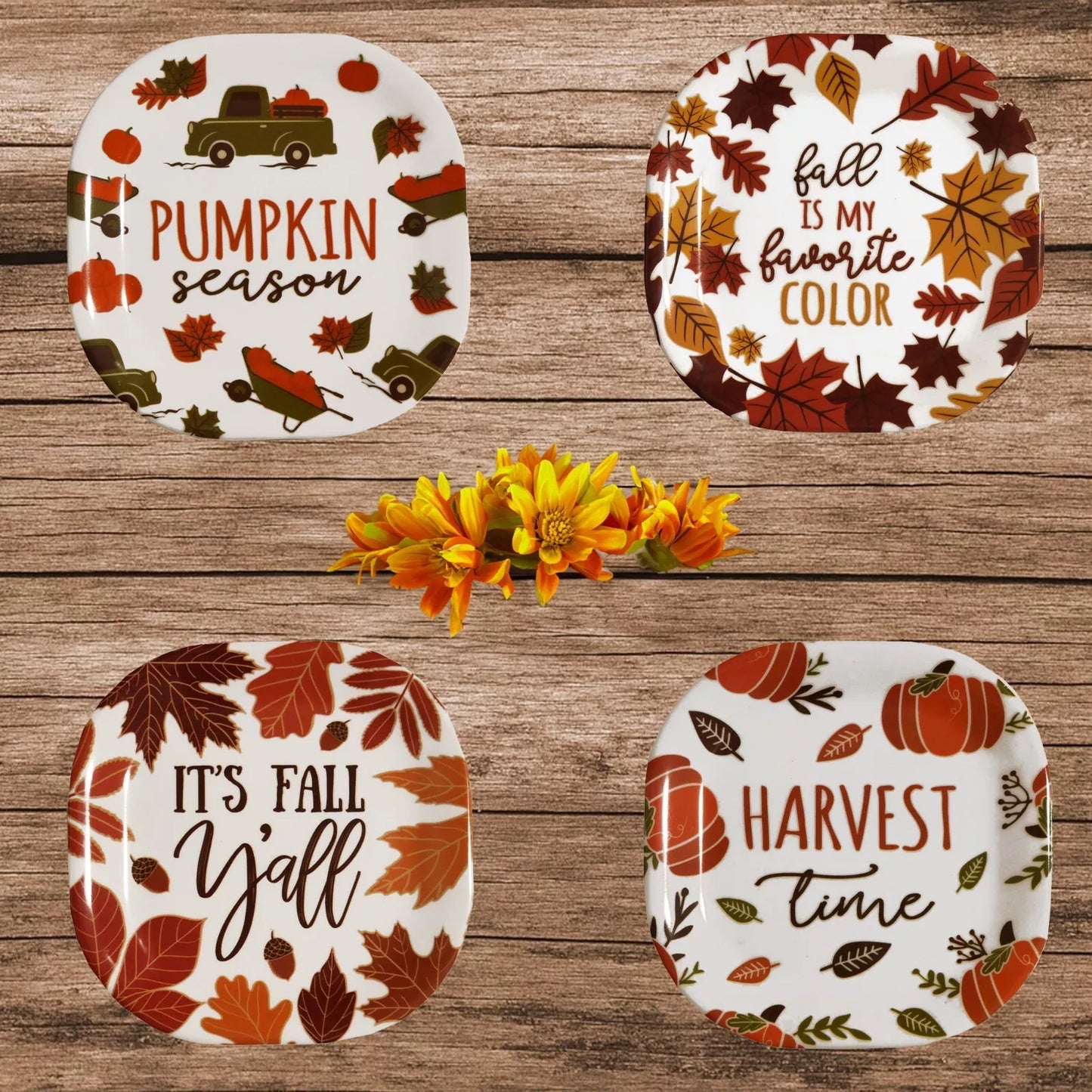 PLATE SET, FALL, SQUARE, 8 INCHES, 4 PC