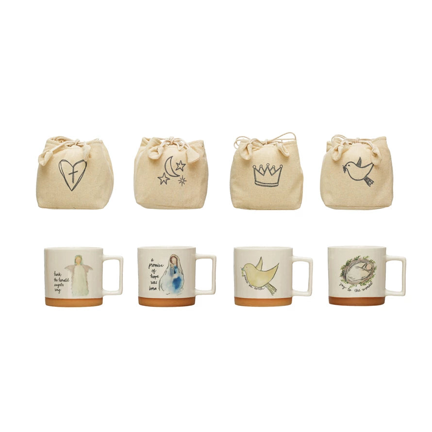 12 oz. Stoneware Christmas Mug with Bag, 4 Styles
