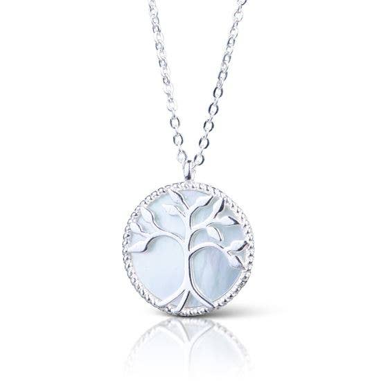 Tree Mother of Pearl Necklace - Silver