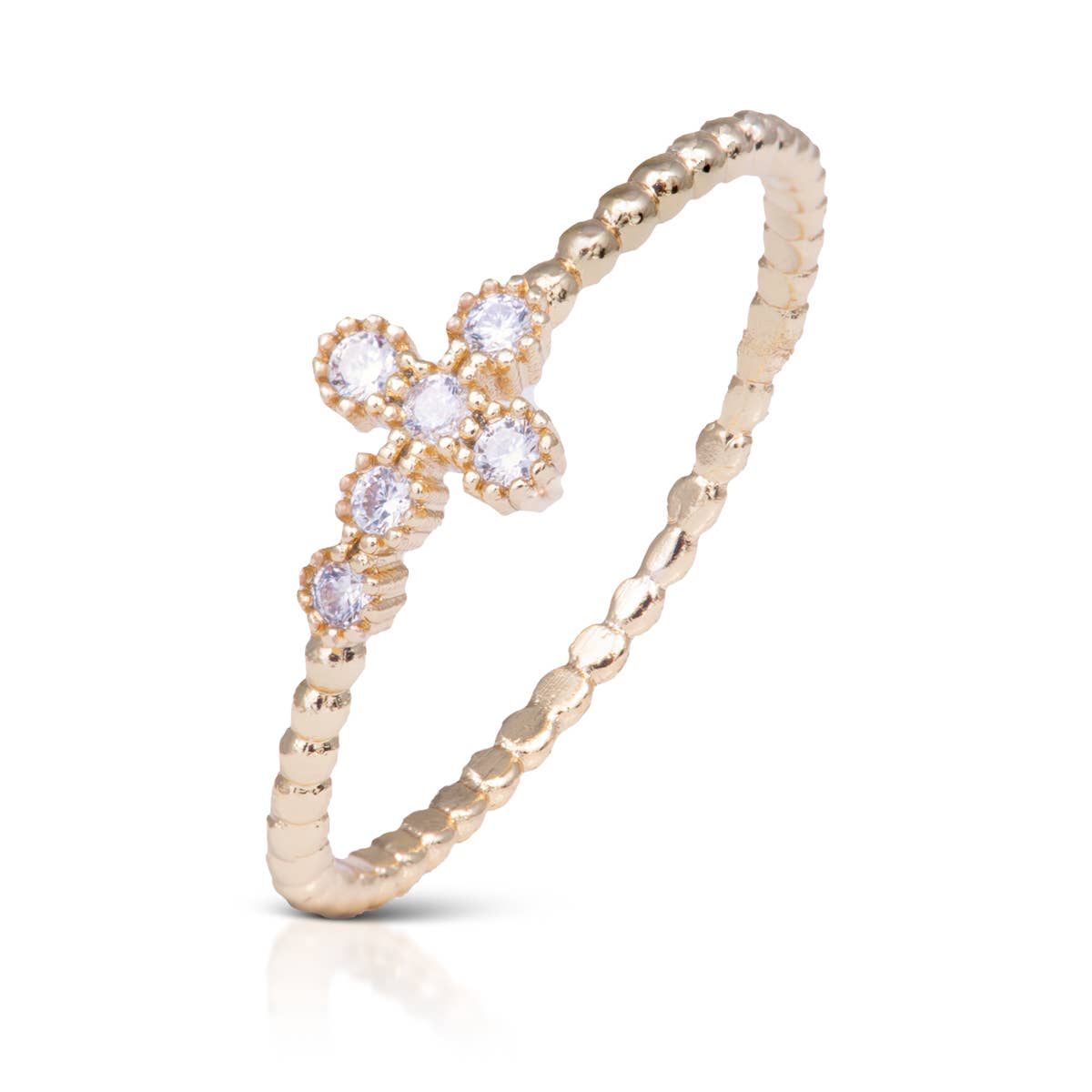 Textured Mini CZ Cross Ring Size 8 - Gold