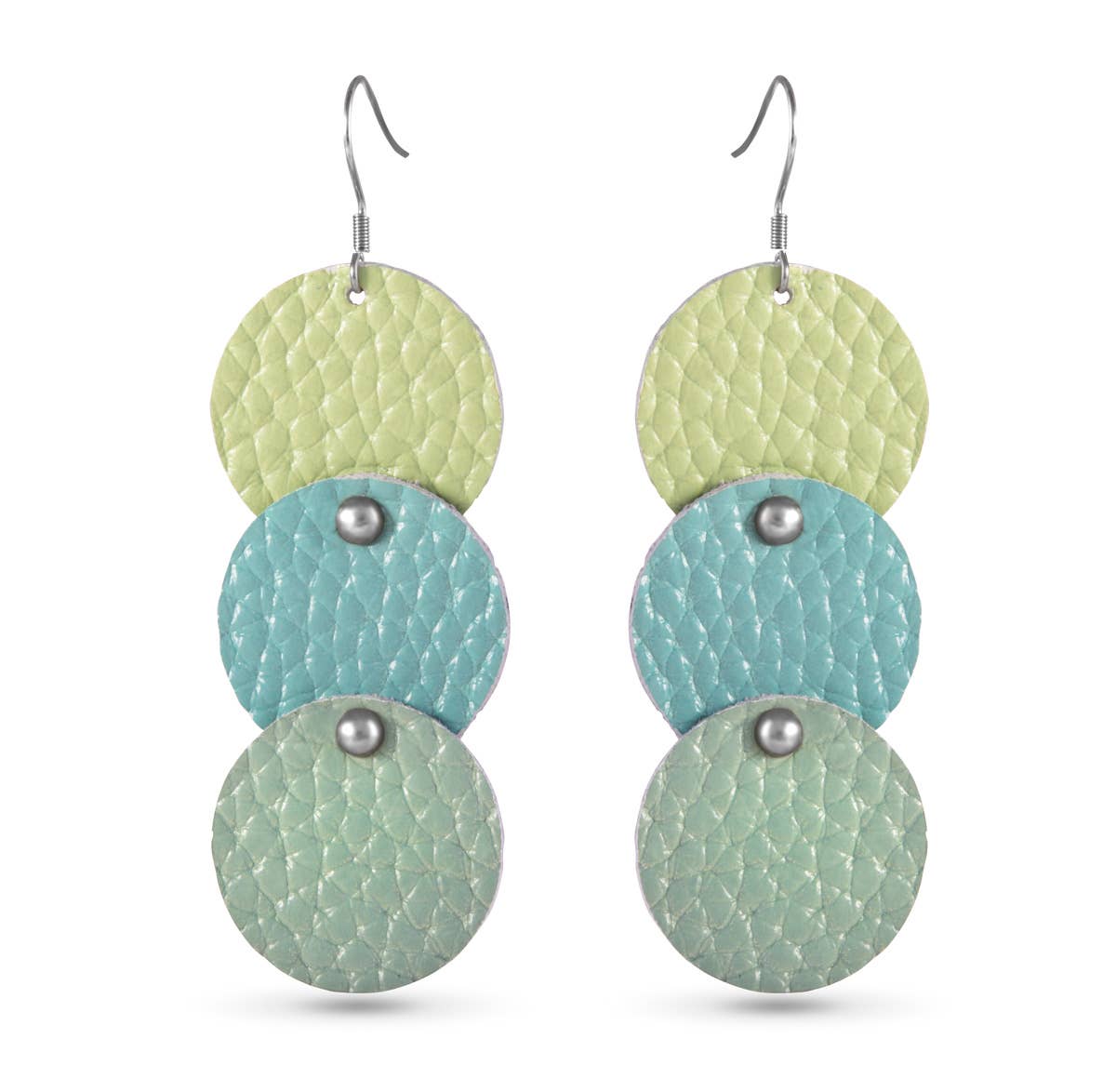Aqua Multi Triple Disc Leather Earring - AMANDA BLU