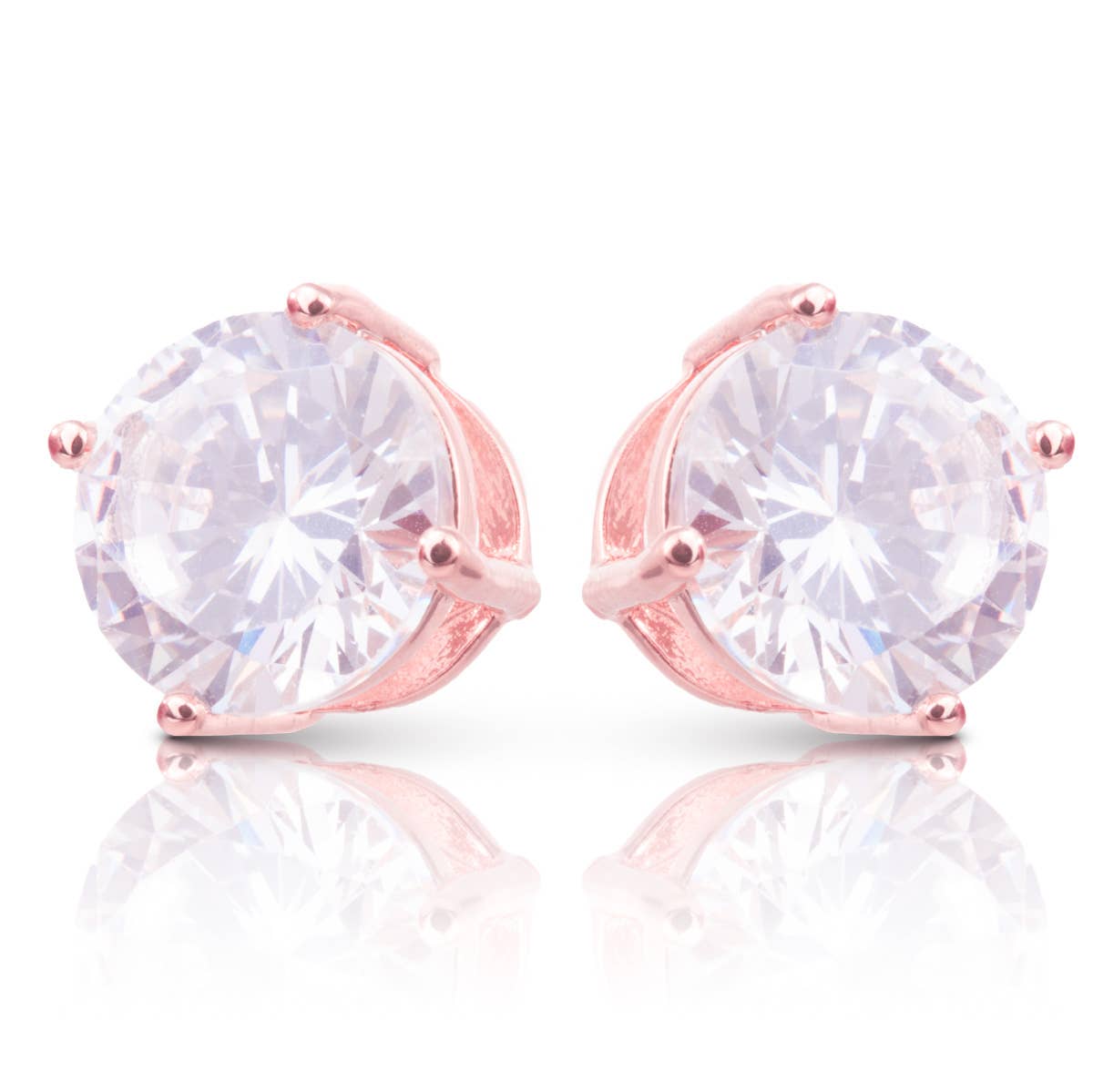 Round Cut CZ Stud Earring - Rosegold