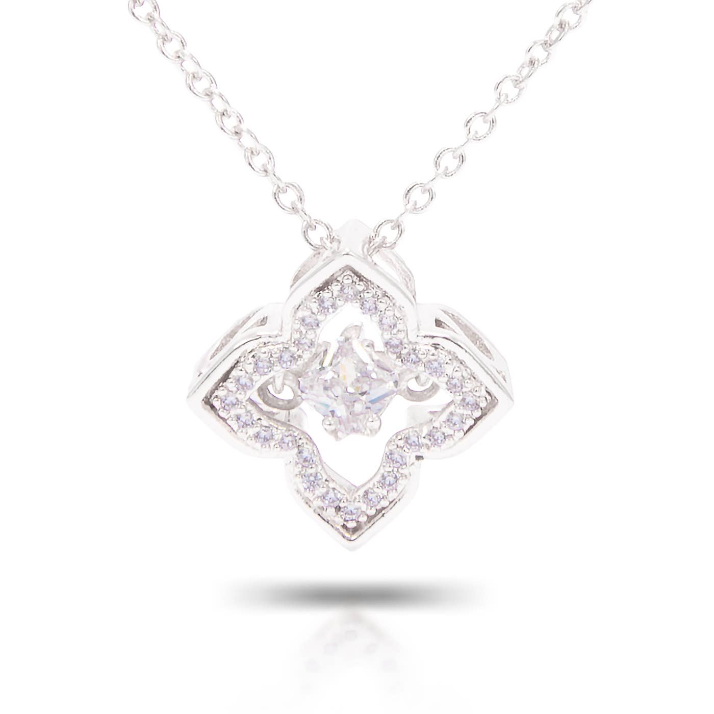 Ice Blu Quatrefoil Necklace - Silver - AMANDA BLU