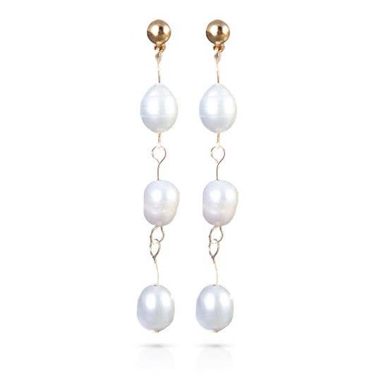Drop Bars Long Pearl Earrings - Gold - AMANDA BLU