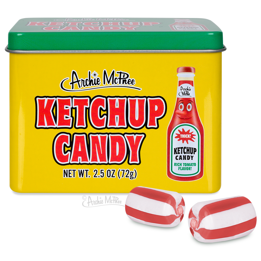 Archie McPhee Ketchup Candy Tin, Individually Wrapped 6ct