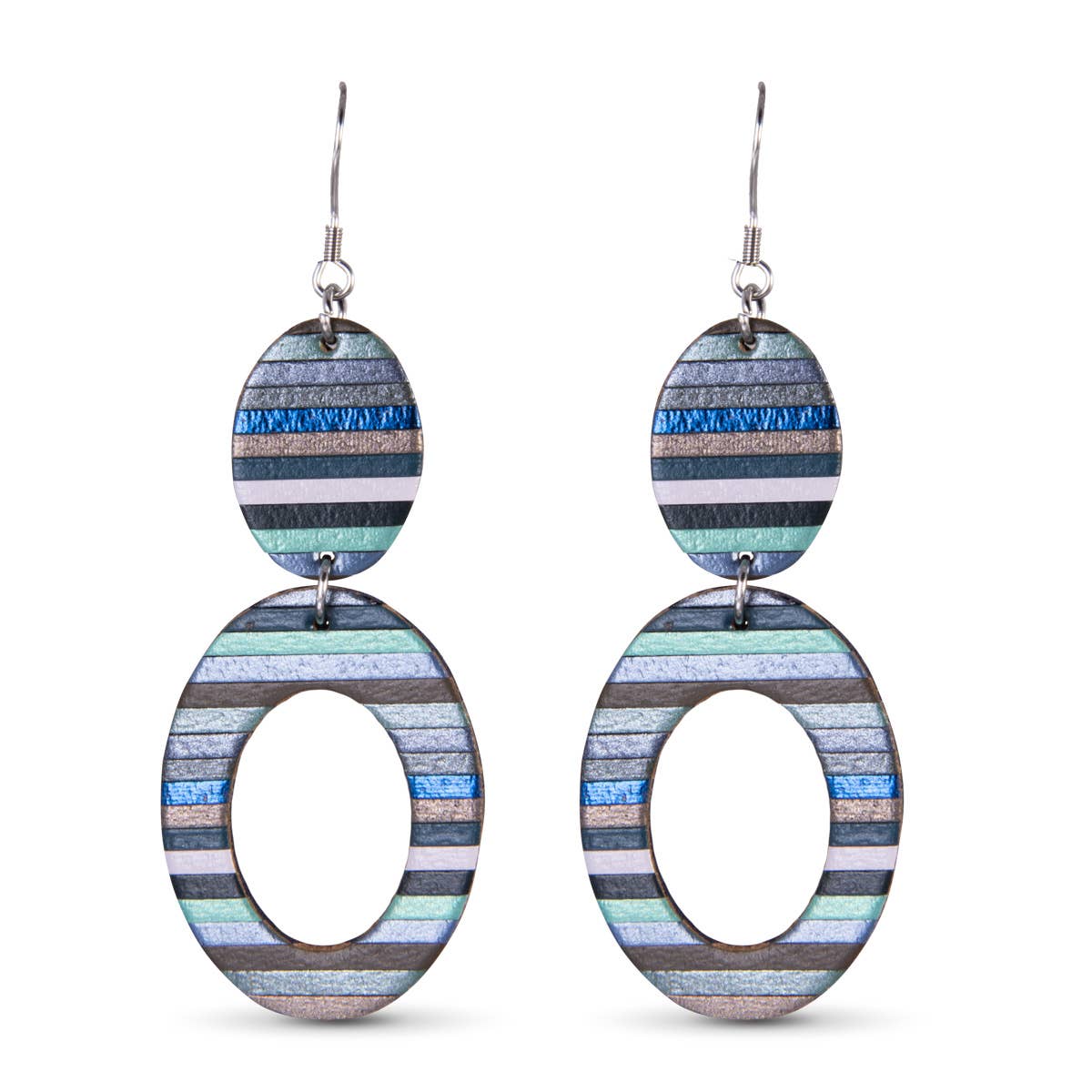 Blue Multi Leather Double Oval Earrings - AMANDA BLU