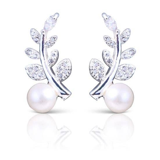 Pearl Mini Vine Earrings - Silver - AMANDA BLU