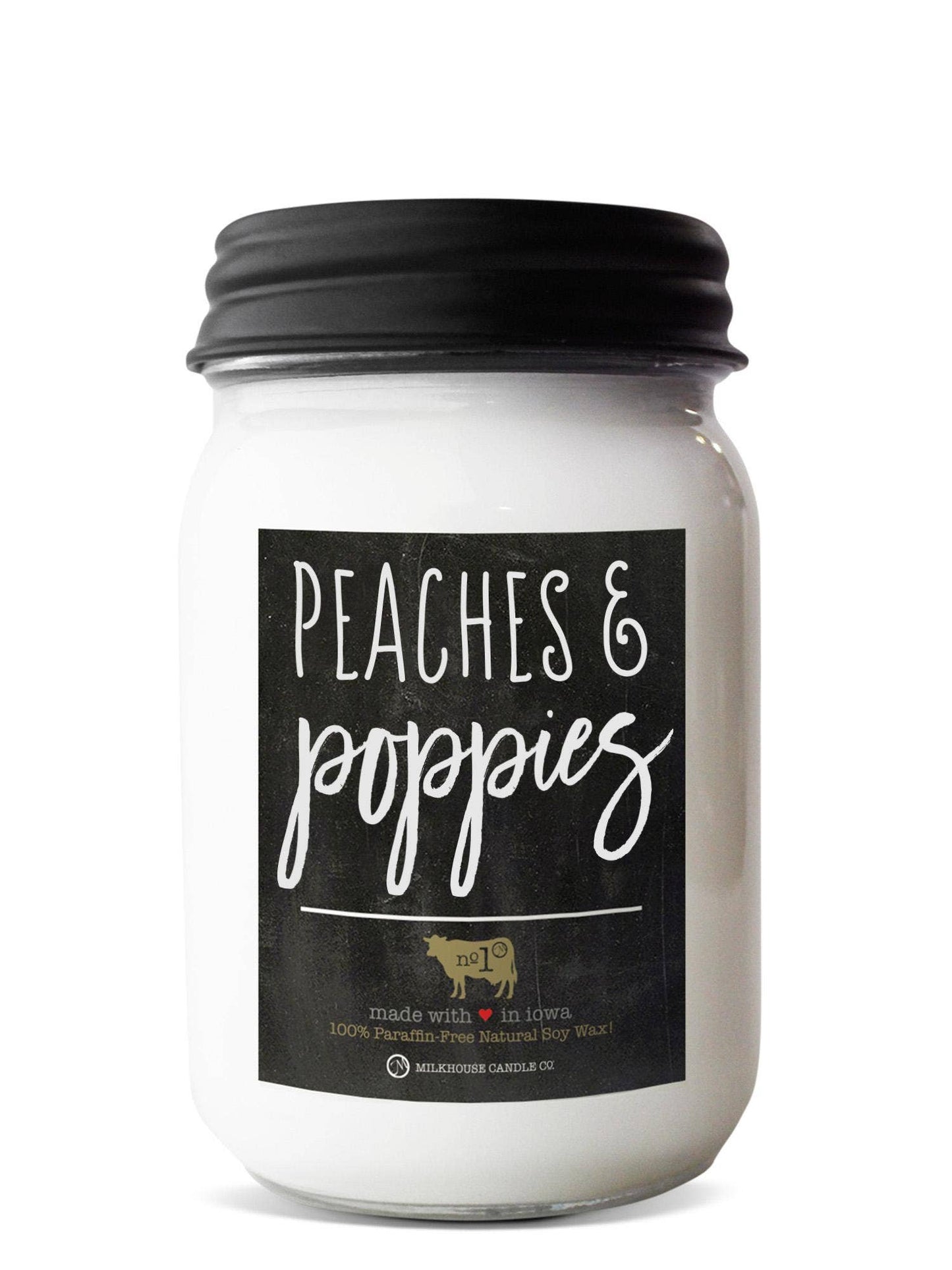 13 oz Mason Jar Soy Candle: Peaches & Poppies, by Milkhouse