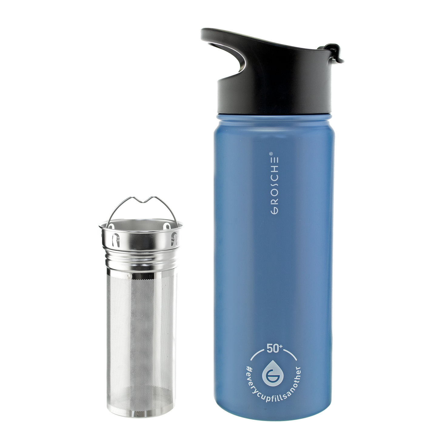 GROSCHE CHICAGO STEEL 16oz. Coffee & Tea Infuser Flask: Slate Blue