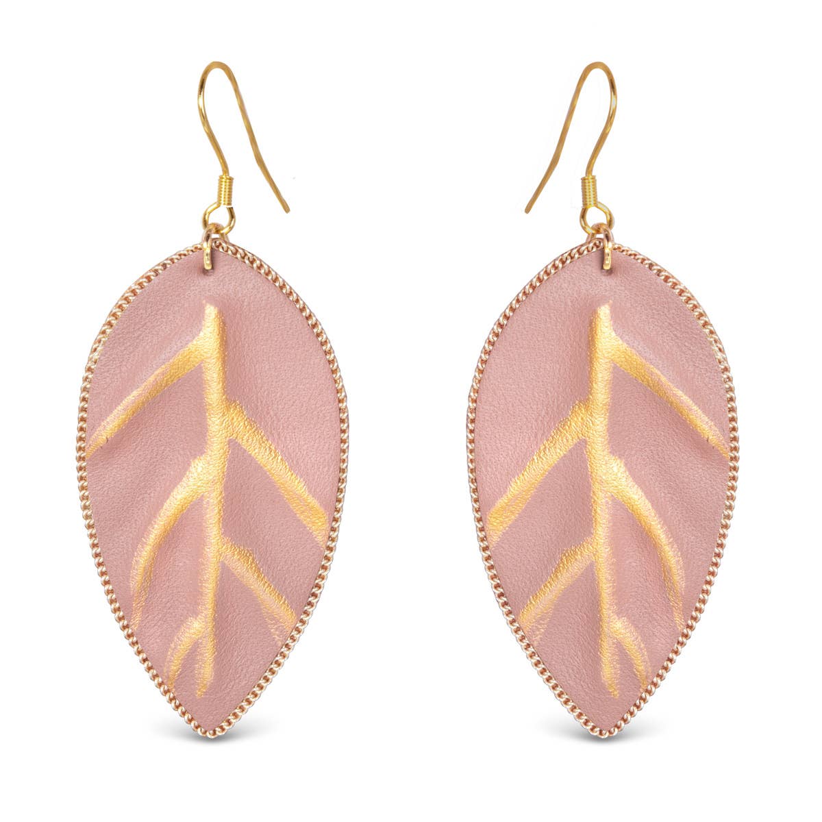 Pink and Gold Leaf Dangle Earrings - AMANDA BLU