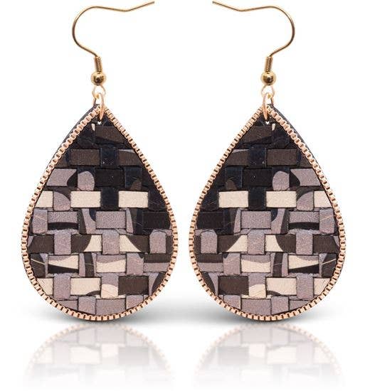 Woven Leather Teardrop Earring - Black - AMANDA BLU
