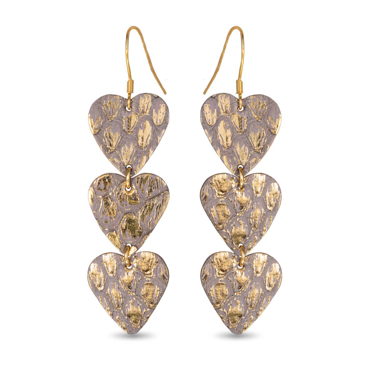 Gold Three Heart Earrings - AMANDA BLU