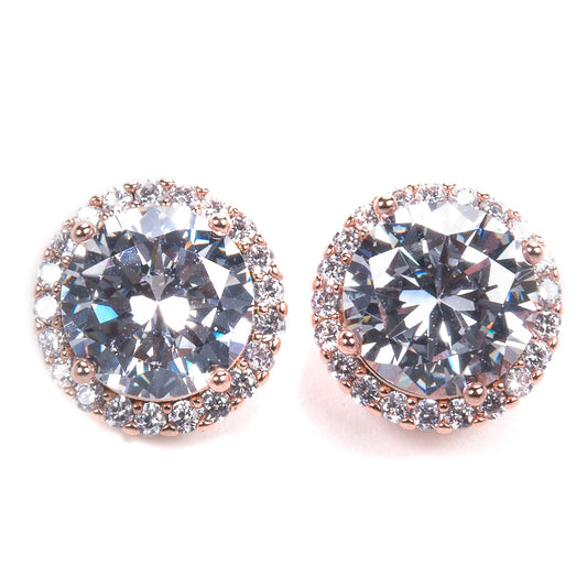 Round Cut Halo Stud Earrings - AMANDA BLU