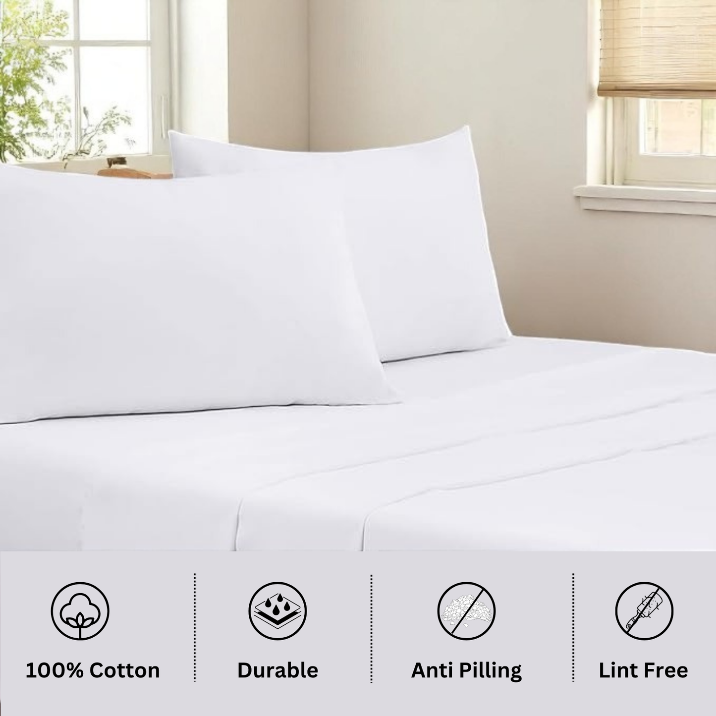 Bed Sheets - 100% Cotton - 300TC - Percale: Queen Set