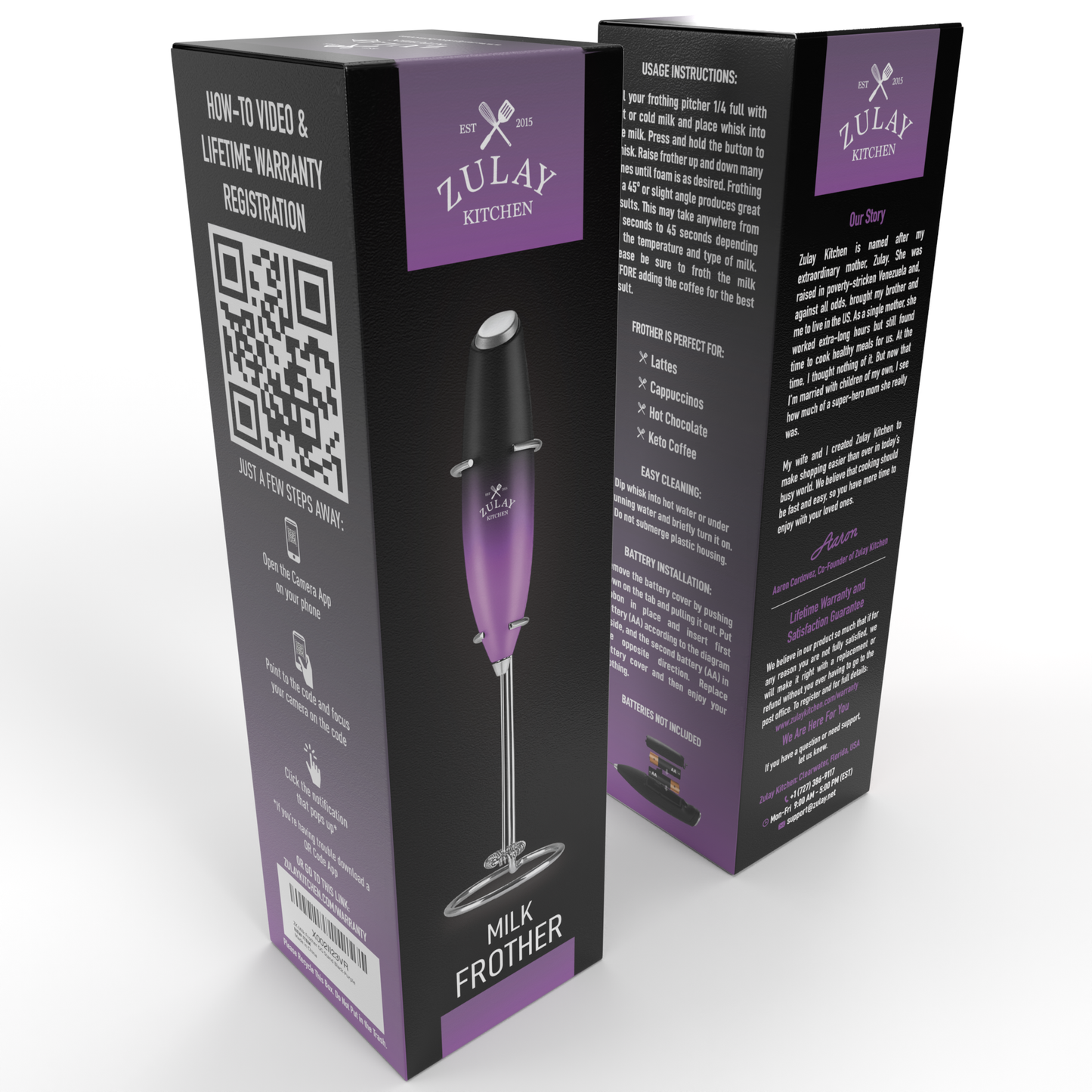 Powerful Handheld Milk Frother - With Stand: Black