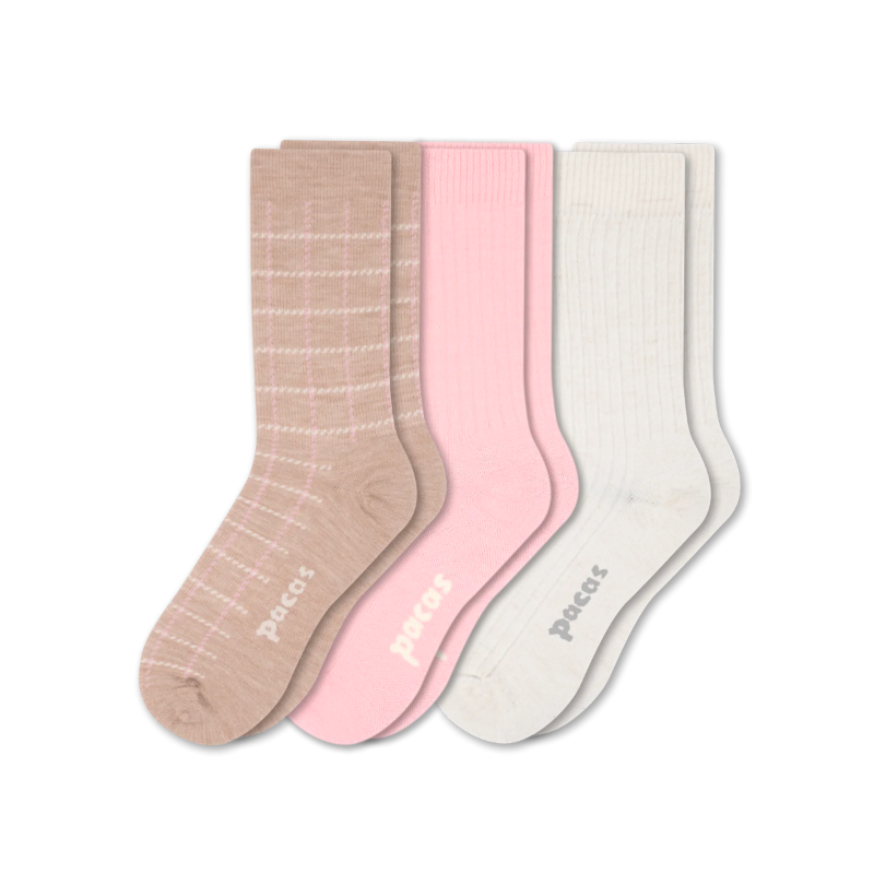 3 Pack - Women's Light-Weight Crew Pacas Socks: STRIPE/Black/Charcoal SolidAll / Medium / Large (US: 8.5 - 11.5+)