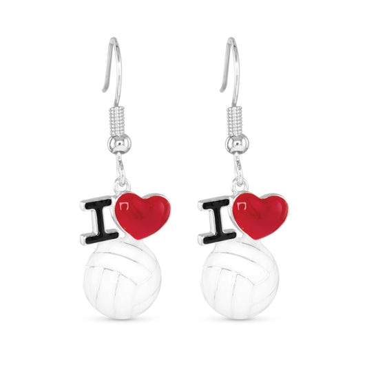 Silver I Love Sport Earrings: Volleyball