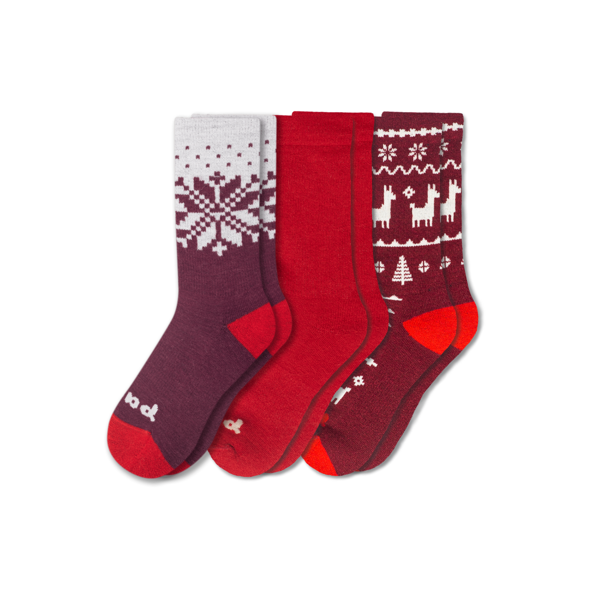 Women's Crew Pacas Socks: Medium / Large (US: 8.5 - 11.5+) / HOLIDAY/ Red Santa Alpaca & HOLIDAY/ Green Tree & HOLIDAY/ Green/ Red Stripe