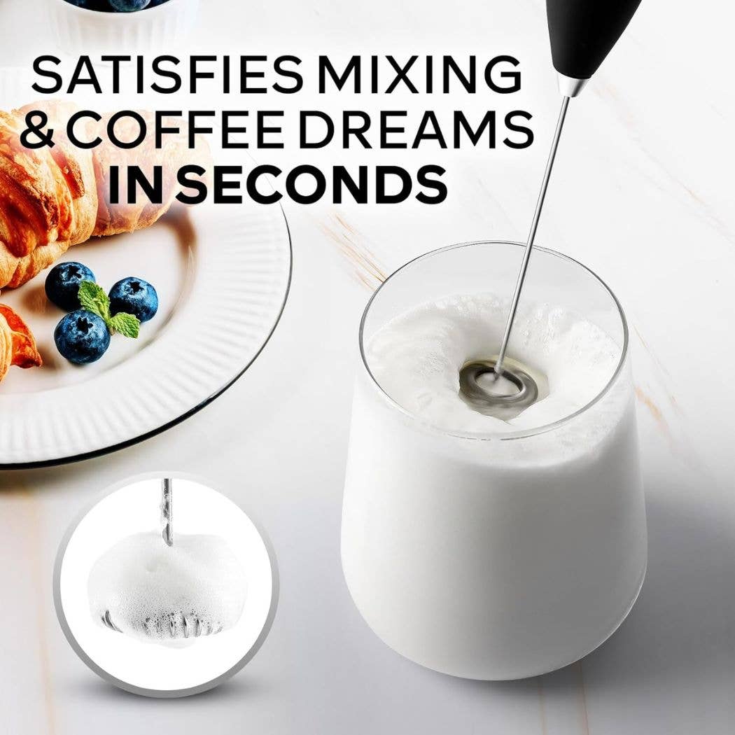Powerful Handheld Milk Frother - With Stand: Black