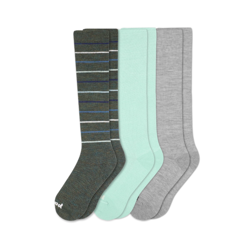 Women's Compression Socks: SOLID/Black & POLKA/Gray/Charcoal & THIN STRIPE/Black / Small / Medium (US: 5 - 8)