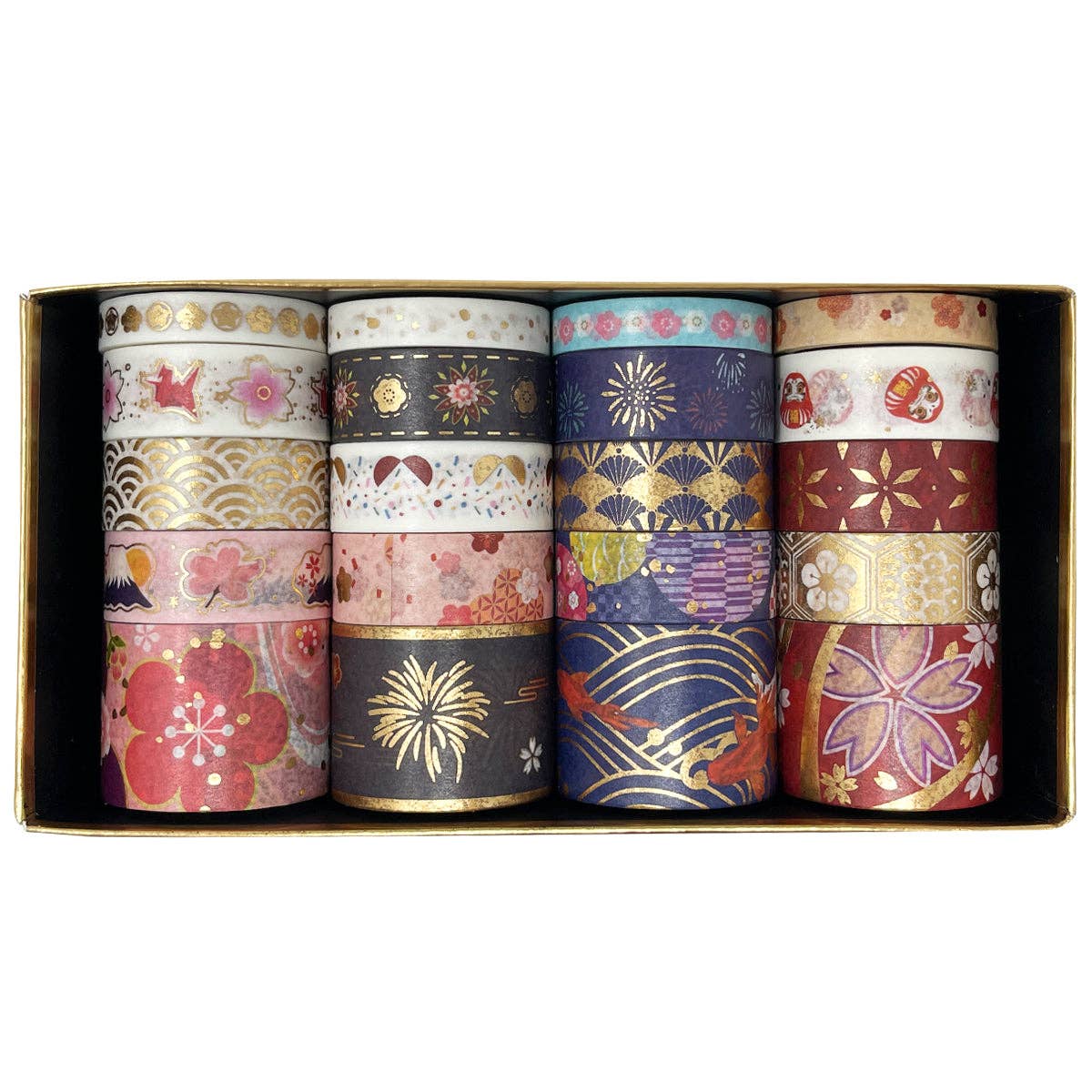 Wrapables Gold Foil Washi Tape in Gift Box Set for DIY Arts: Floral Fireworks