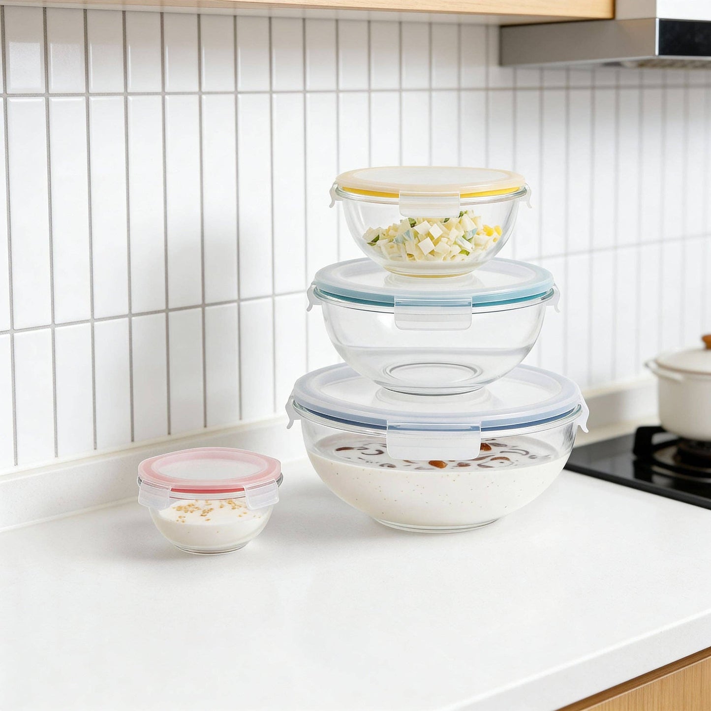 8-PC Mix & Store Serve Glass Bowl Set: Vanilla