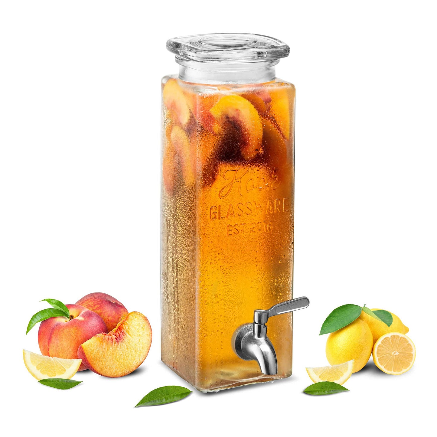 Kook Tall Glass Beverage Dispenser, Square, 80 oz: Clear
