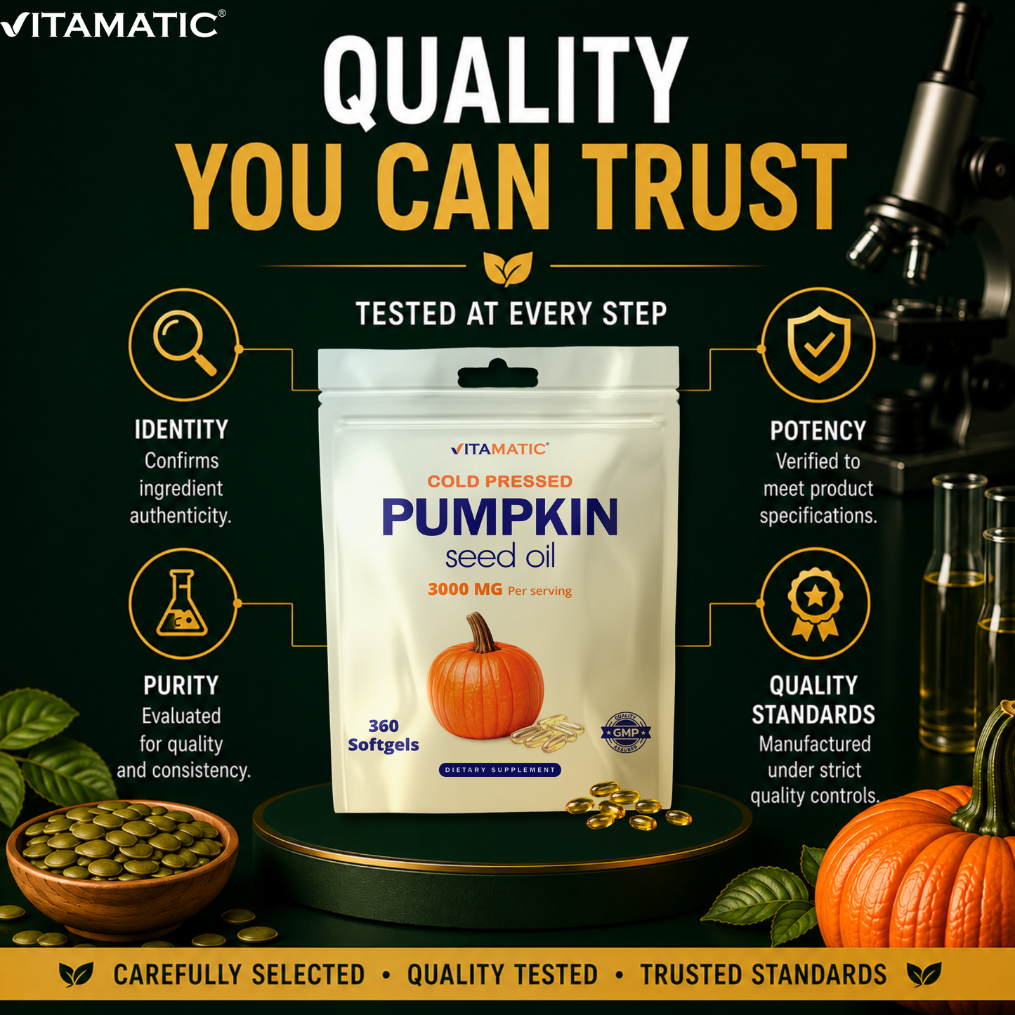 Vitamatic Pumpkin Seed Oil 3000 mg per Serving, 360 Softgels