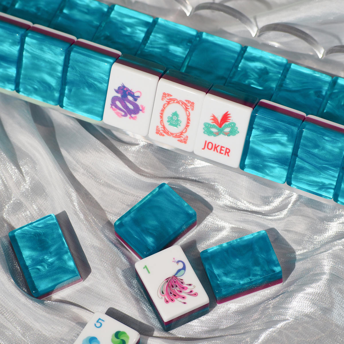 Jade Bloom Mahjong Set - Sapphire Blue 09-02