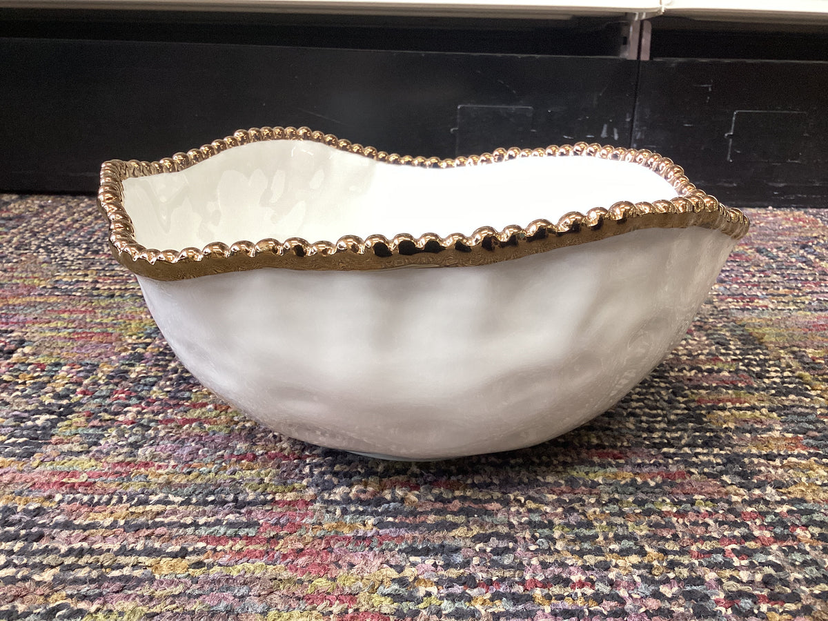 Large Salad Bowl - White & Gold