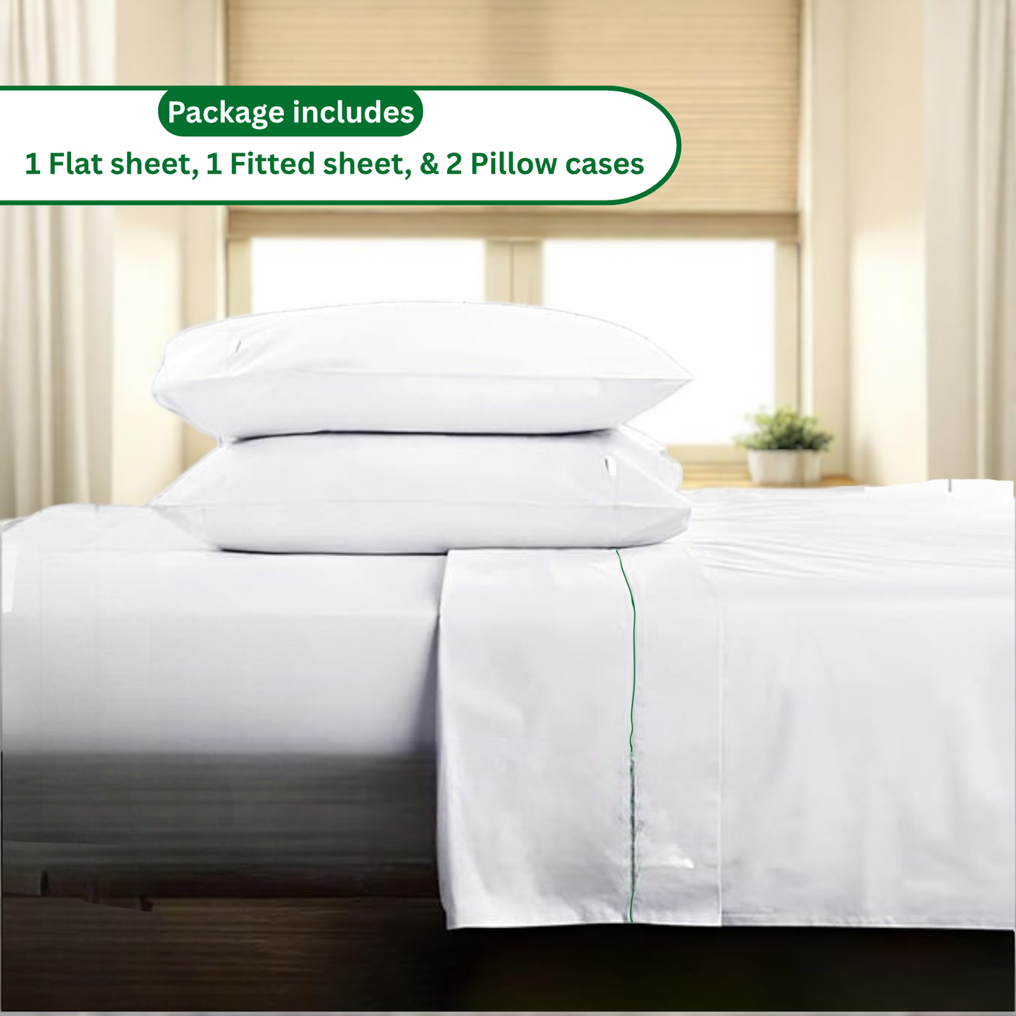 Bed Sheets - 100% Cotton - 300TC - Percale: Queen Set