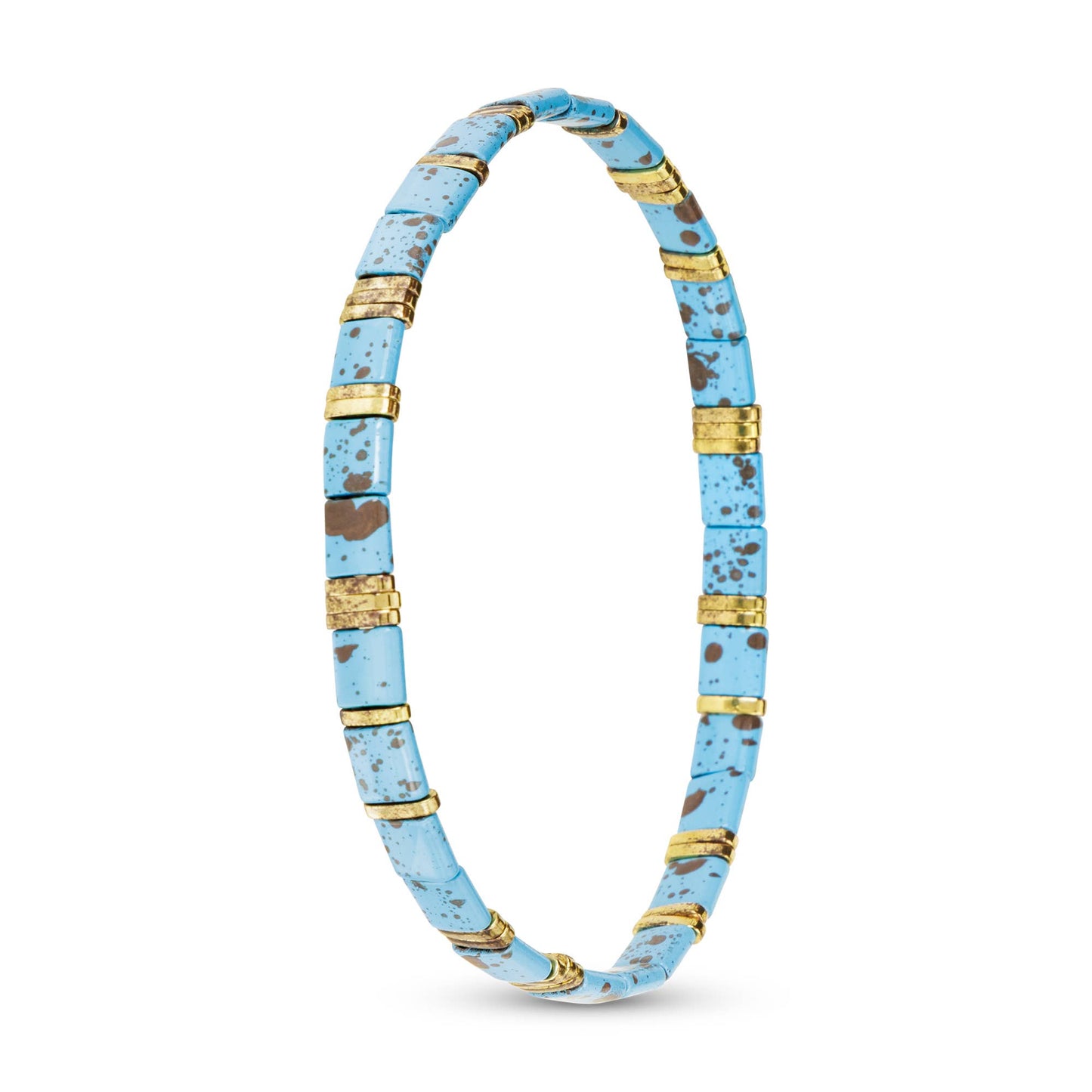 Gold Flat Bead Stretch Bracelet: Turquoise