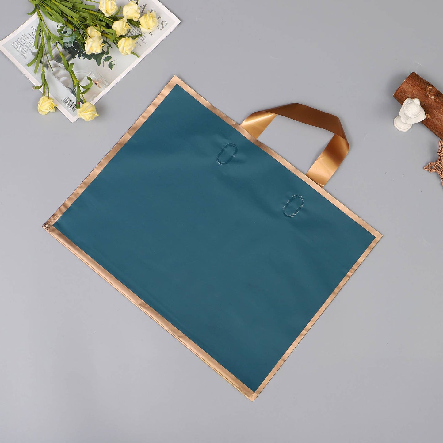 50pcs, 4 colors 12"x3"x10" frosted gold border EVA gift bag : Coffee brown