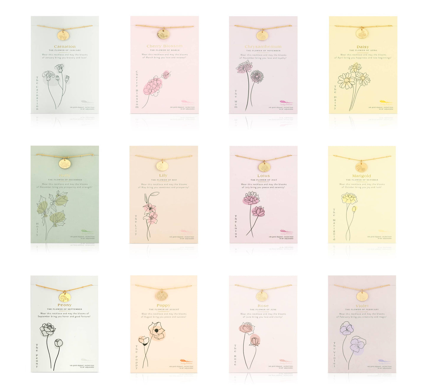 Birth Month Flower Necklace ASSORTMENT - 48 pc