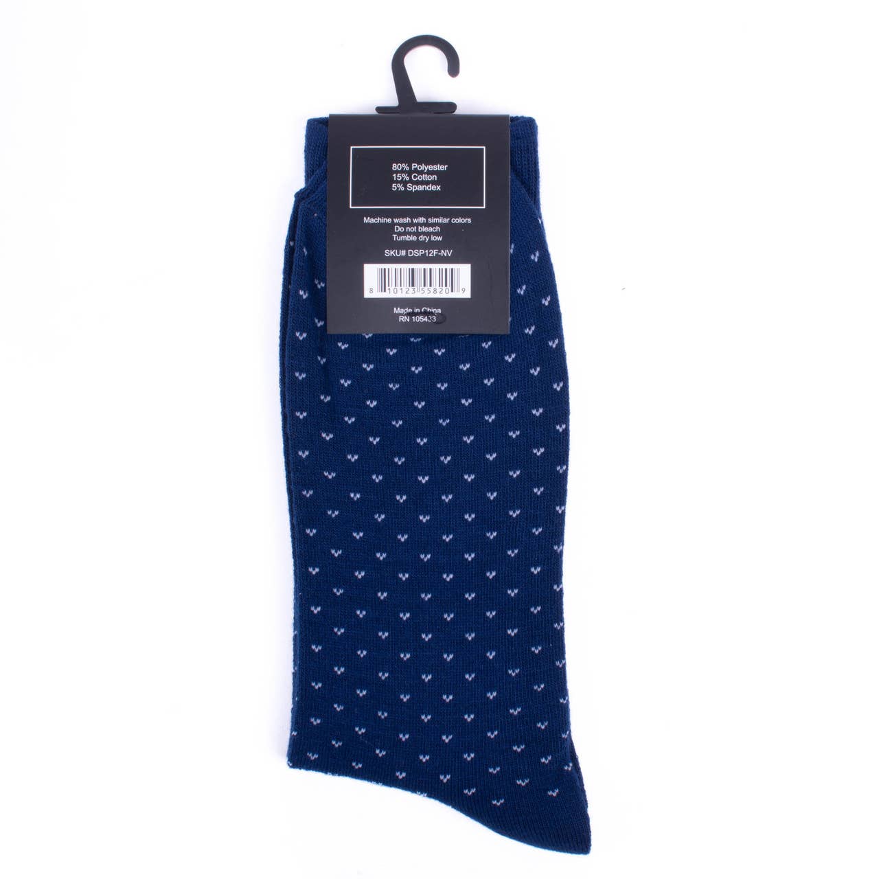 Men 12 Pk Assorted Navy Fancy Pattern Poly Socks-DSP12F-NV