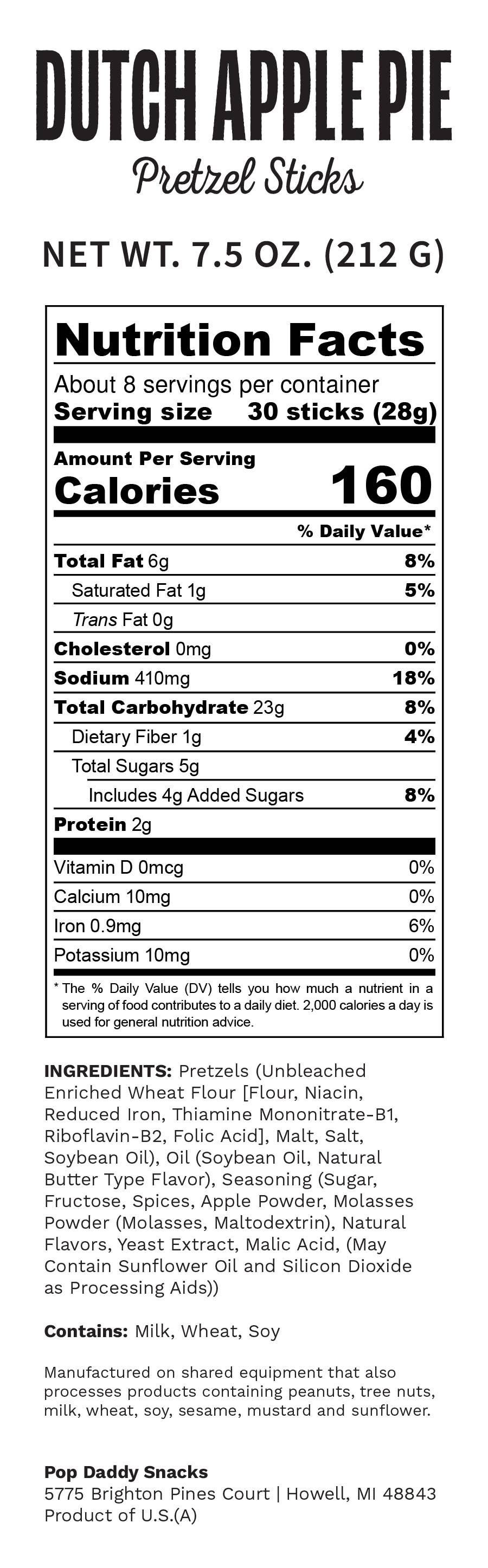 Pop Daddy Dutch Apple Pie Seasoned Pretzels 7.5oz(seasonal)