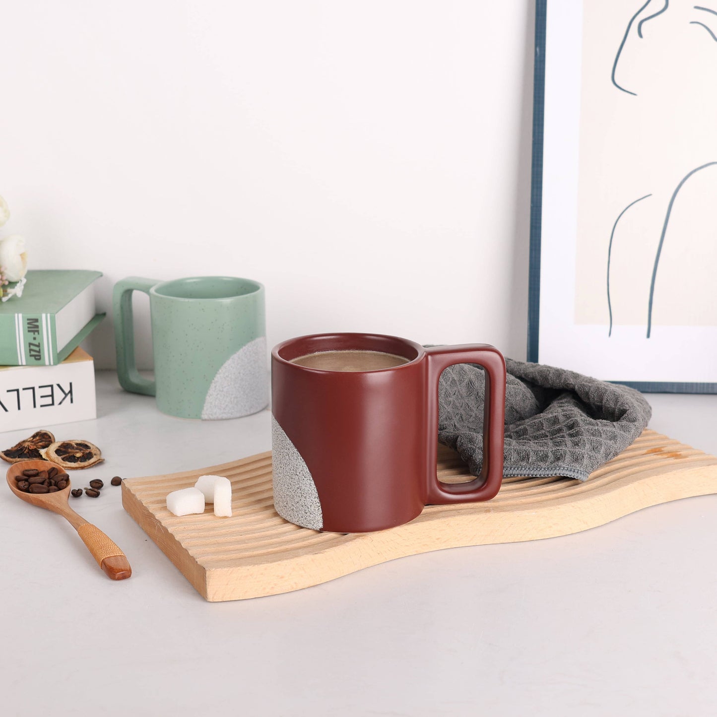 Coffee Mug Nordic Moments Recycled Ceramic Eco-Clay: Matte Red -Square Handle