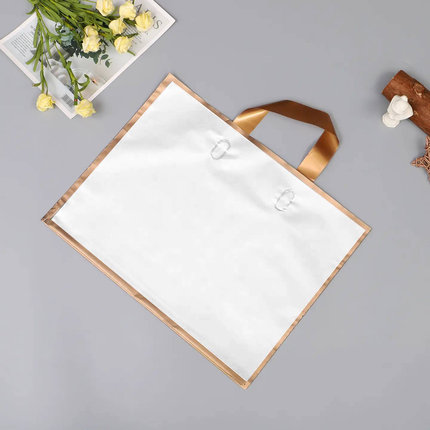 50pcs, 5 colors 12x3x10" Frosted Gold Border EVA Gift Bag : Frosted