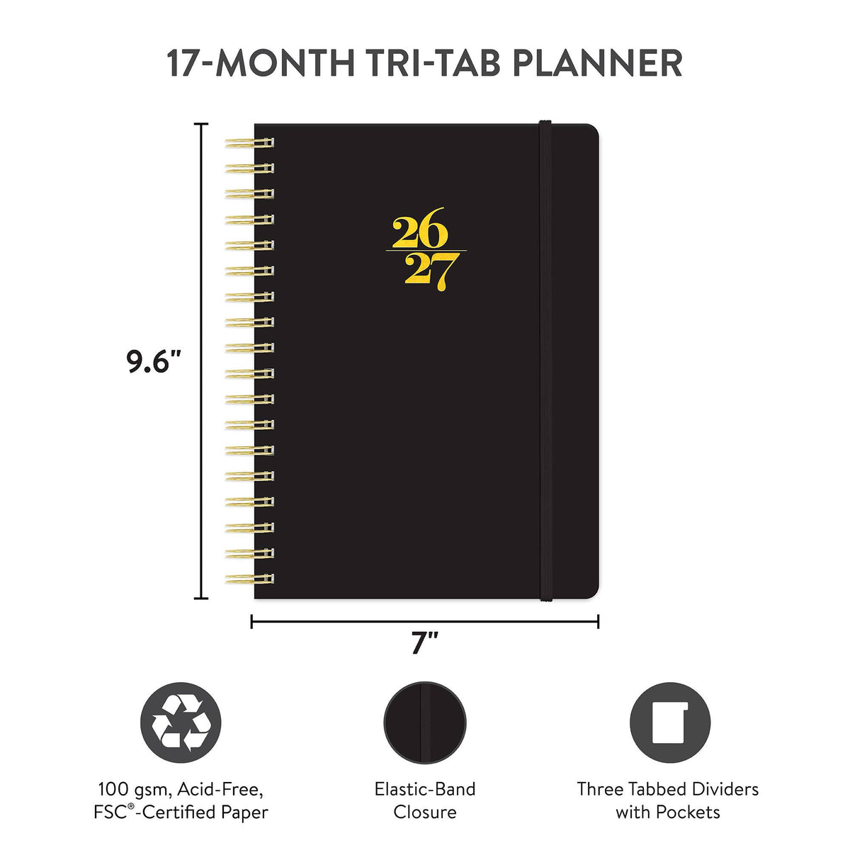 2027 Black Tri-Tab Planner