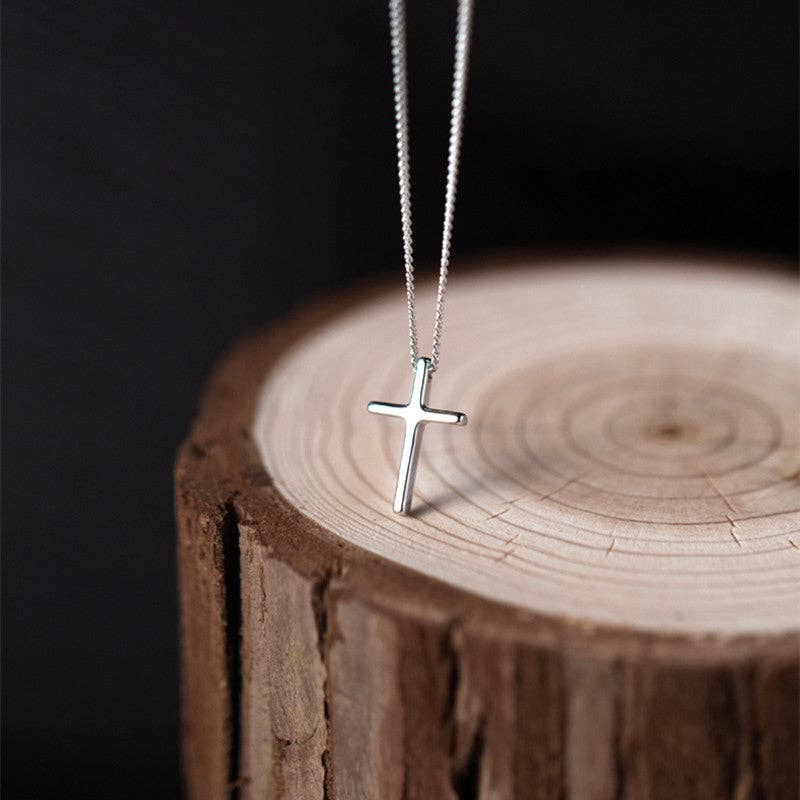 Dainty Cross Charm Pendant Necklace in 925 Sterling Silver: Rose gold